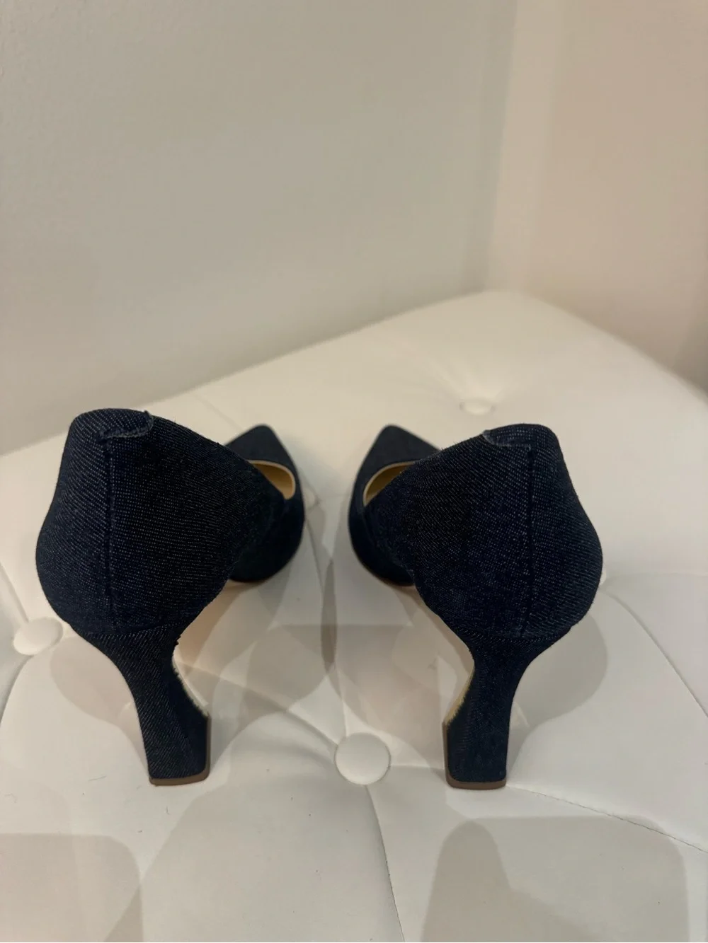 Jessica Simpson Dark Navy Denim and Gold Pointed-Toe Pumps